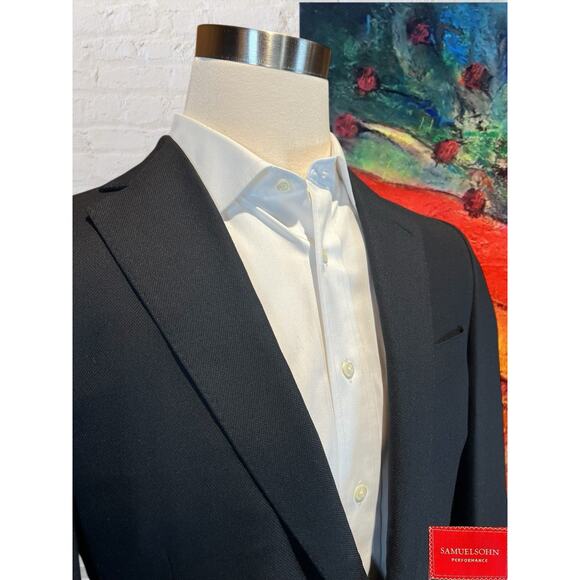 New Samuelsohn 40R Solid Black Designer Luxury Blazer Sport Jacket Super 130s - Picture 6 of 14